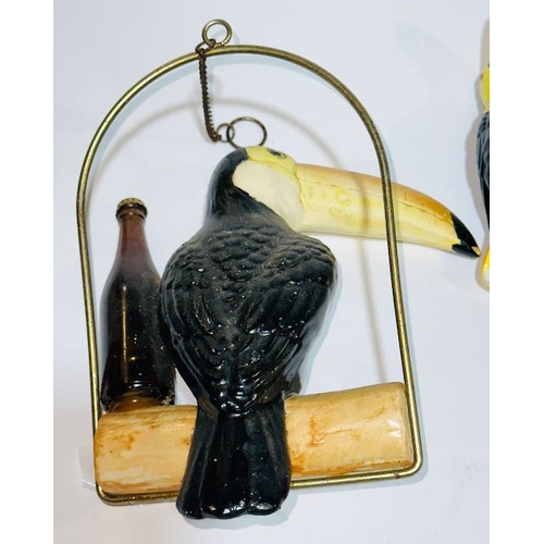 19 - Ceramic Guinness Toucan On Swing with Miniature Guinness Bottle + Luber Toucan Cruet Set