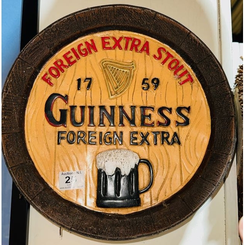 25 - Large Guinness Foreign Extra Barrell Top  Wall Hanging - Approx 14