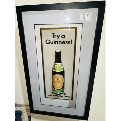 27 - Box Framed Try A Guinness Stout Bottle - It's The Worlds Most Distinctive Brew - Approx 21