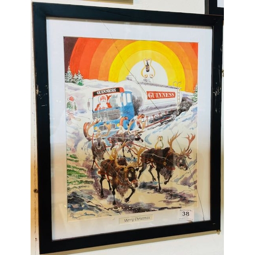 38 - Framed Guinness Print - Merry Christmas Print By Don Roberts - Approx 19