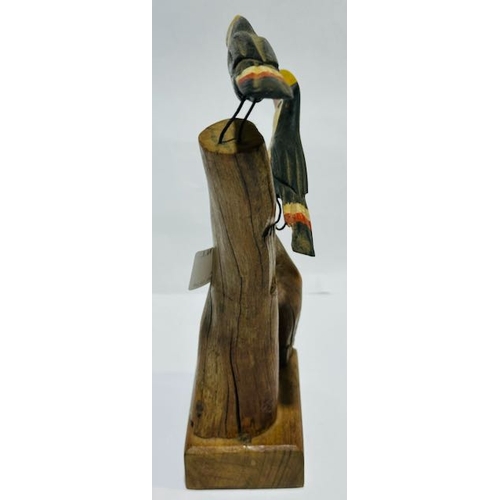 6 - Wooden Tree Stump With Pr Of Toucans and Small Stout Bottle