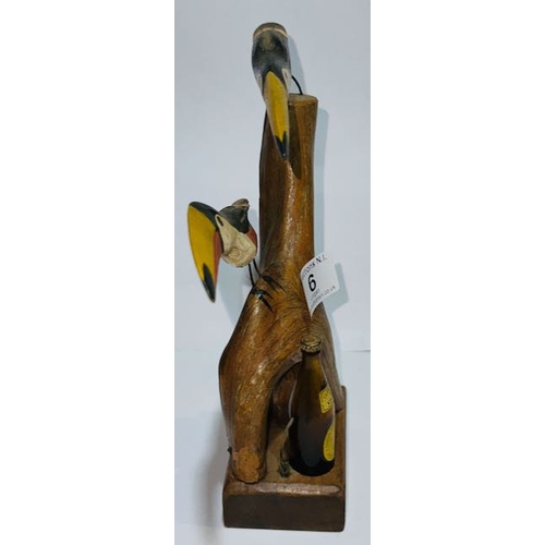 6 - Wooden Tree Stump With Pr Of Toucans and Small Stout Bottle