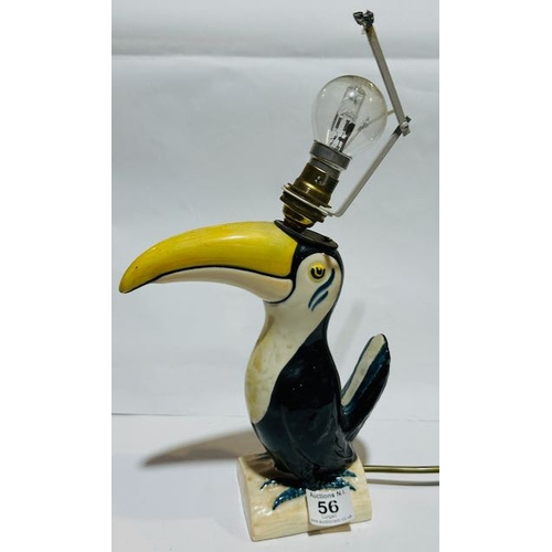 56 - Ceramic Toucan Lamp Base By Dartmouth Devon England - Approx 13