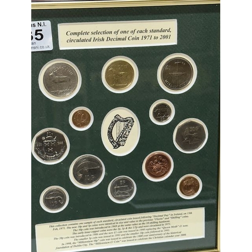 135 - Framed Complete Selection Of 1 Of Each Standard Circulated Irish Decimal Coin 1971- 2001