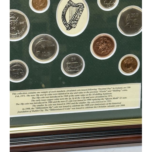 135 - Framed Complete Selection Of 1 Of Each Standard Circulated Irish Decimal Coin 1971- 2001