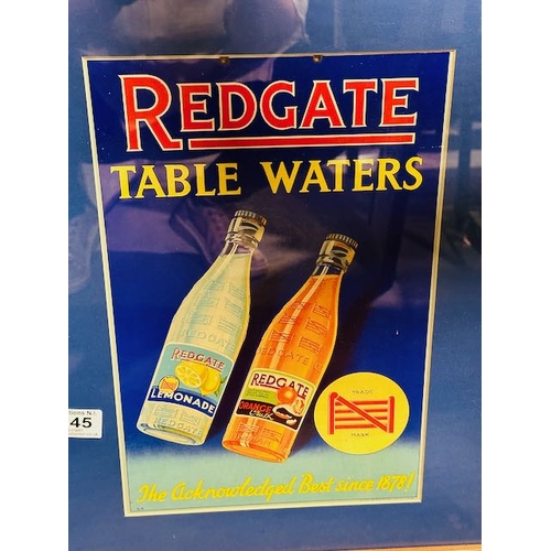 245 - Framed Redgate Table Waters Vintage Card - Appx 16.5x19.5