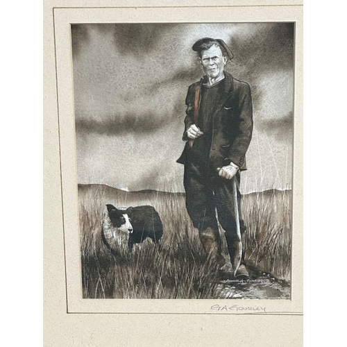 255 - Framed George A Gourley Signed Print - Farmer & Dog - Appx 13x15