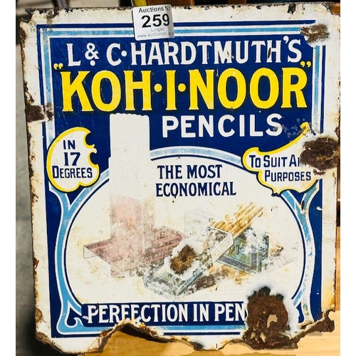 259 - Old Enamel Metal Coh.I.Noor Pencils Sign - Appx 10x11