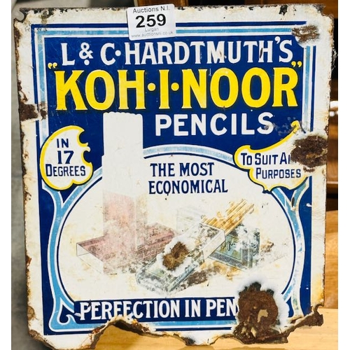 259 - Old Enamel Metal Coh.I.Noor Pencils Sign - Appx 10x11