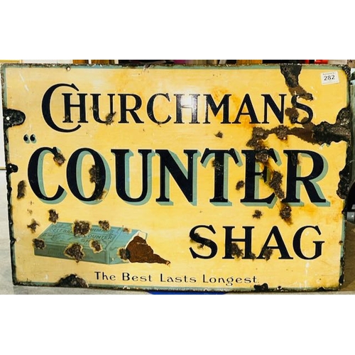 282 - Rare Churchman's Counter Shag Vintage Enamelled Sign - Appx 30x20