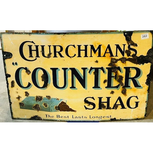 282 - Rare Churchman's Counter Shag Vintage Enamelled Sign - Appx 30x20