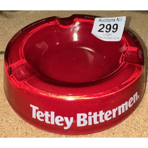 299 - Tetley Bittermen Red Glass Ashtray