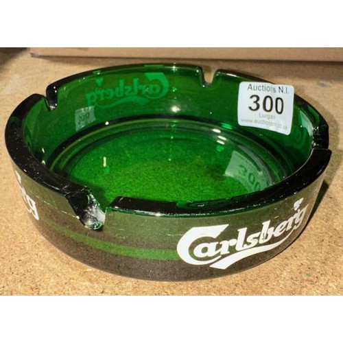 300 - Carlsberg Green Glass Ashtray - As Found