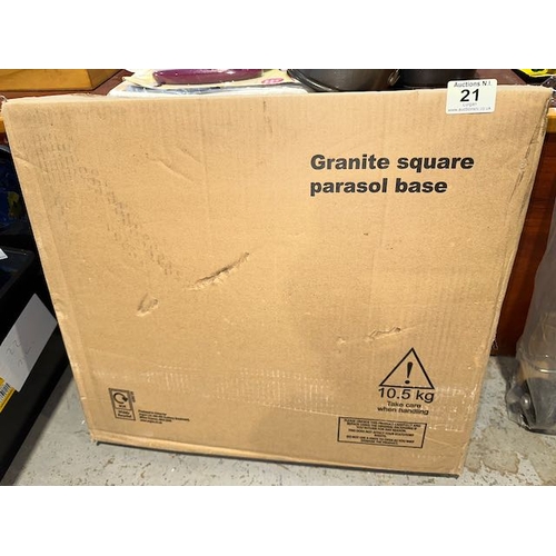 21 - Granite Square Parasol Base - Box Sealed