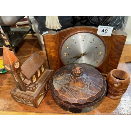 49 - Vintage Westclox Mantle Clock & 3 x Ornate Carved Trinket Dishes Etc