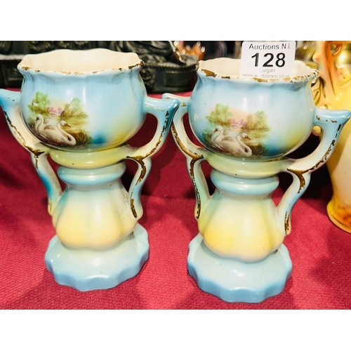 128 - Pair of Antique Slovakian Handled Vases