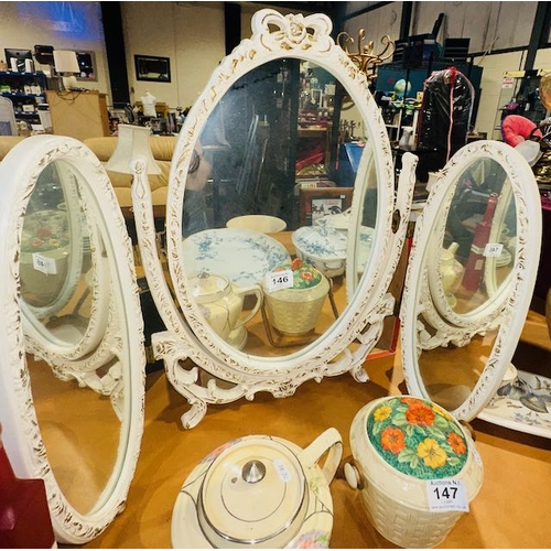 146 - Gold & Cream Triple Vanity Mirror