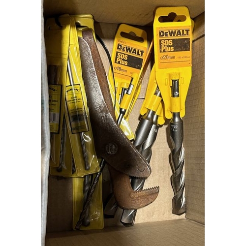 Box Assorted Tools Incl Dewalt Sds Plus Drill Bits Etc