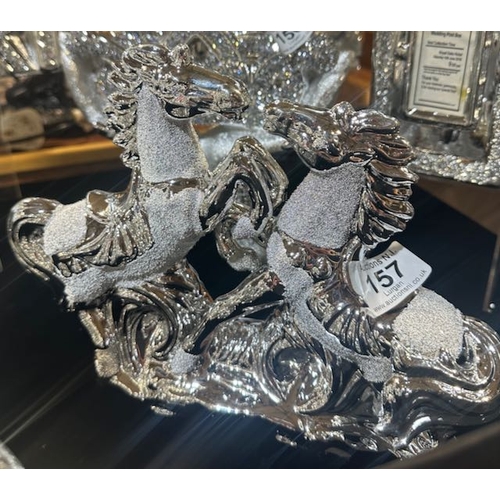 157 - Glitzy Rearing Horses Statue