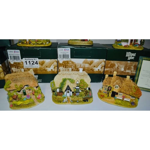 1124 - Boxed Lilliput Lane x 6, Garden Guests, Brassed Off, Birthday Wishes, The Smallest House, Revolution... 