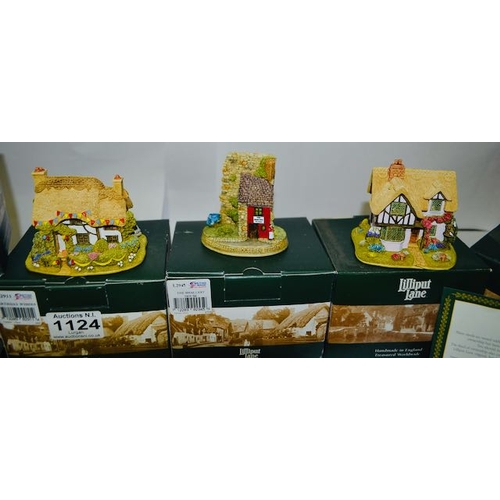 1124 - Boxed Lilliput Lane x 6, Garden Guests, Brassed Off, Birthday Wishes, The Smallest House, Revolution... 