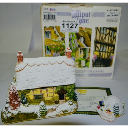 Boxed Lilliput Lane - Make Light of the Snow Illuminated Model with Igloo  with Deeds
