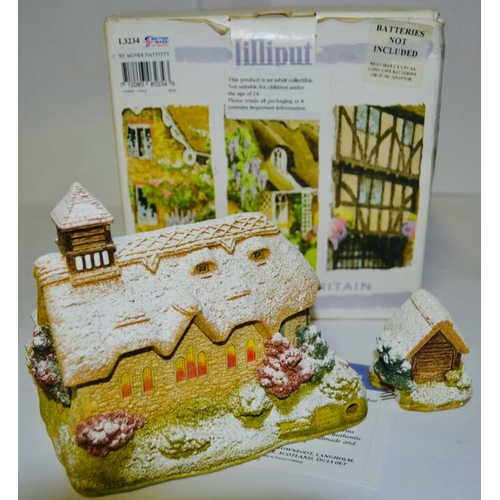 1128 - Boxed Lilliput Lane - St Agnes Nativity Illuminated Model with Nativity & Deeds