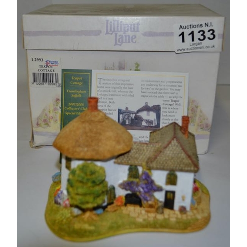 1133 - Boxed Lilliput Lane - Collectors Club 2007/08 Teapot Cottage with Deeds