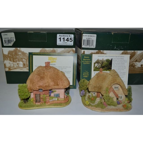 1145 - Boxed Lilliput Lane x2 - Toffee Apple + Bunny Burrows with Deeds