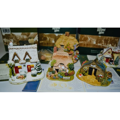 1159 - Boxed Lilliput Lane - x 6 Holy Island Hideaway, Going To The Snowball,Lucky Charms, Yuletide Visitor... 