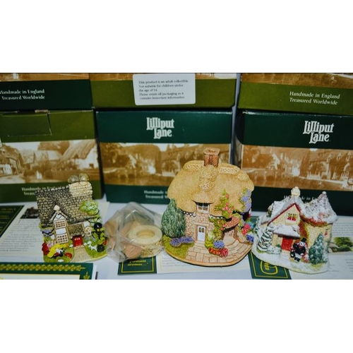 1159 - Boxed Lilliput Lane - x 6 Holy Island Hideaway, Going To The Snowball,Lucky Charms, Yuletide Visitor... 