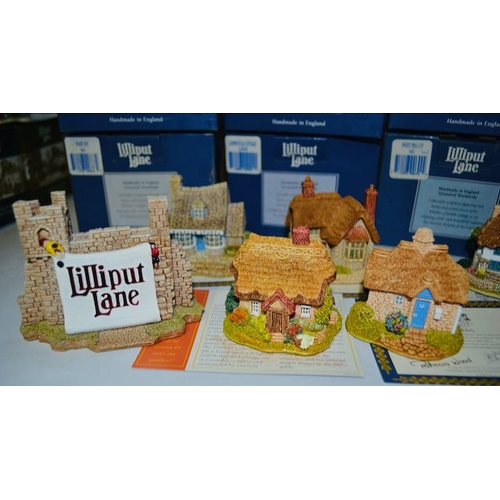 1160 - Boxed Lilliput Lane - x 6 Sweet Pea Cot, Campanula Cottage, Wash Day, Bumble Bee Cottage, Purbeck St... 