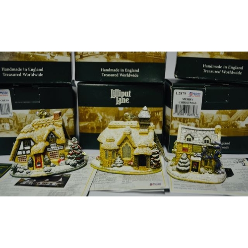 1179 - Boxed Lilliput Lane - x 6 Christmas Decorations, Christmas Cheer, Glad Tidings, Merry Christmas, Lit... 