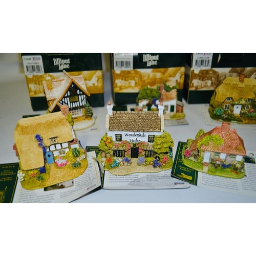 1180 - Boxed Lilliput Lane - x 6 Hollyhocks, Wenslydale, Squatters Cottage, Lupin Lane, Hidden Cottages And... 