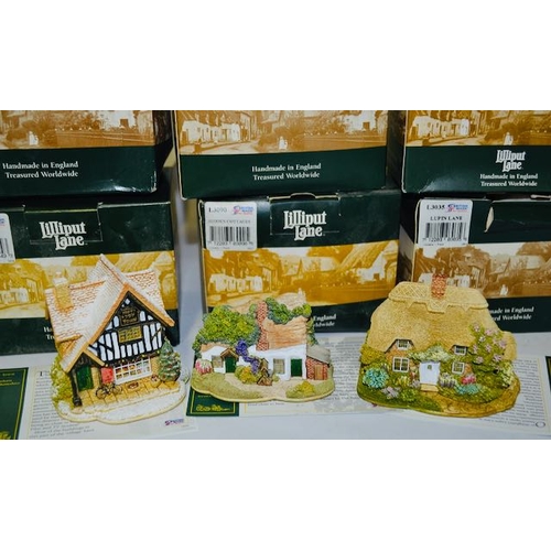 1180 - Boxed Lilliput Lane - x 6 Hollyhocks, Wenslydale, Squatters Cottage, Lupin Lane, Hidden Cottages And... 