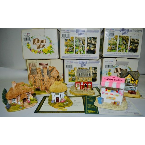 1181 - Boxed Lilliput Lane - x 6 The Candy Cabin, Greyfriars Bobby, Claypots Castle, Lady Janes Cottage, Li... 