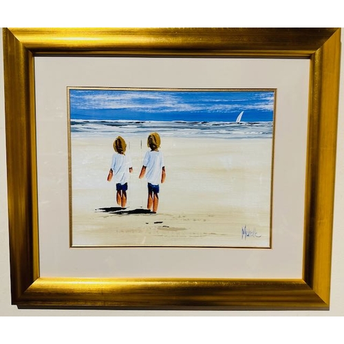 970 - Michelle Carlin Oil - 'Best Friends' in Quality Heavy Gold Frame Appx 29x25