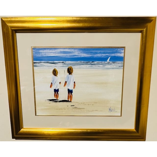 970 - Michelle Carlin Oil - 'Best Friends' in Quality Heavy Gold Frame Appx 29x25