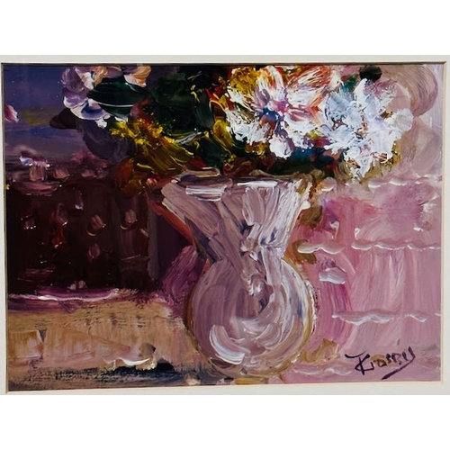 978 - Still Life with Flowers Oil by Terrence Crosby in Quality Glazed Frame - Appx 20x18