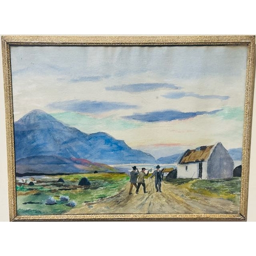 989 - Framed Watercolour, Meeting On the Road Donegal, By H Floris. Framed 21