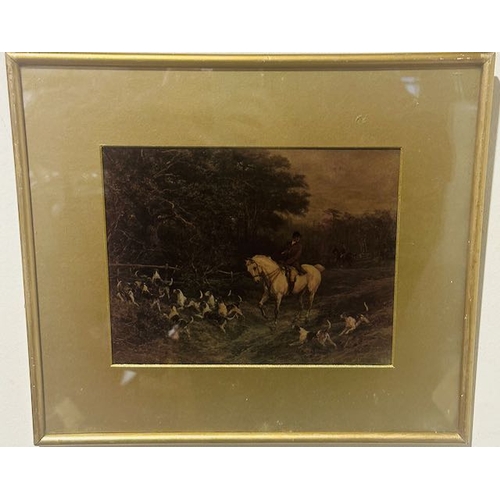 990 - Framed Coloured Lithograph, Hunting Scene. Details Read; Copyright 1909 by Franz Hanfstaengl. Framed... 