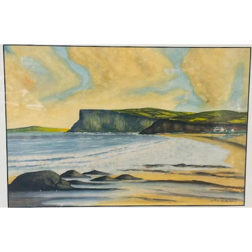 993 - Framed Watercolour, Fairhead Co. Antrim by W A Mc Kibbin - Appx 21x16.5