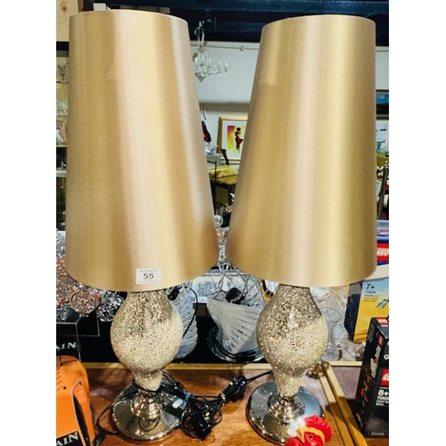 55 - Pair Of Large Crushed Crystal Table Lamps & Gold Shades