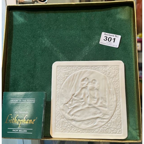 301 - Belleek Lithophane - Child Looking in Mirror in Original Box