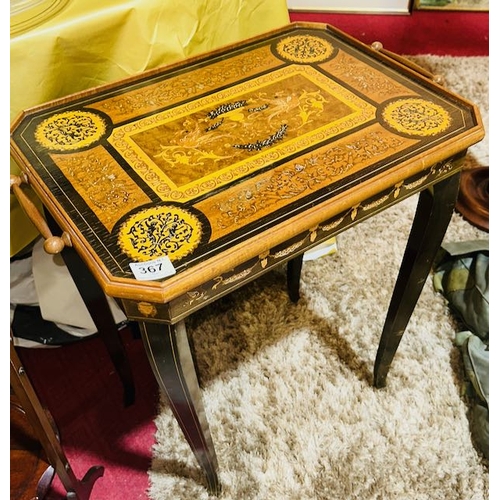 367 - Ornate Vintage Inlaid Games Table with Double Sided Removable Top