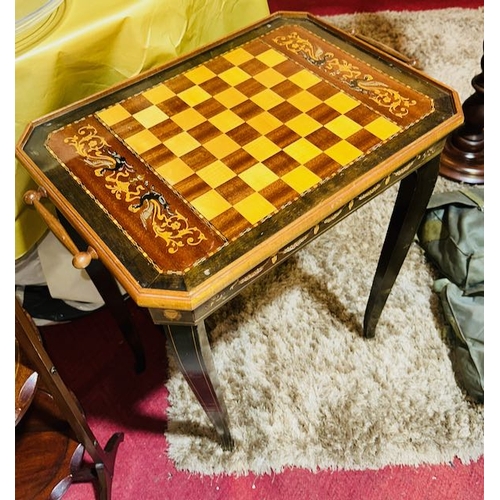 367 - Ornate Vintage Inlaid Games Table with Double Sided Removable Top