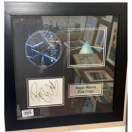 385 - Framed Roger Waters Pink Floyd Signature & Dark Side of The Moon CD with Certificate of Authenticity