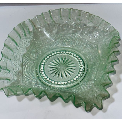 410 - 1950s Green Glass Ornate Dish