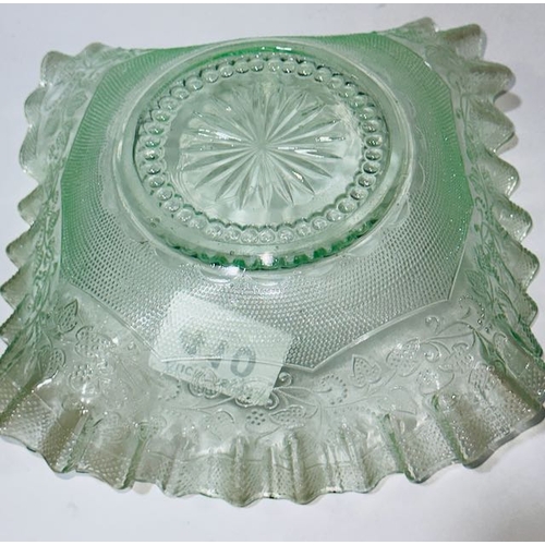 410 - 1950s Green Glass Ornate Dish