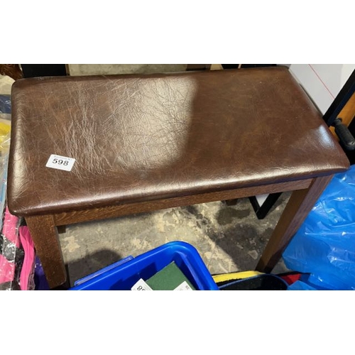 598 - Brown Leather Topped Storage Stool